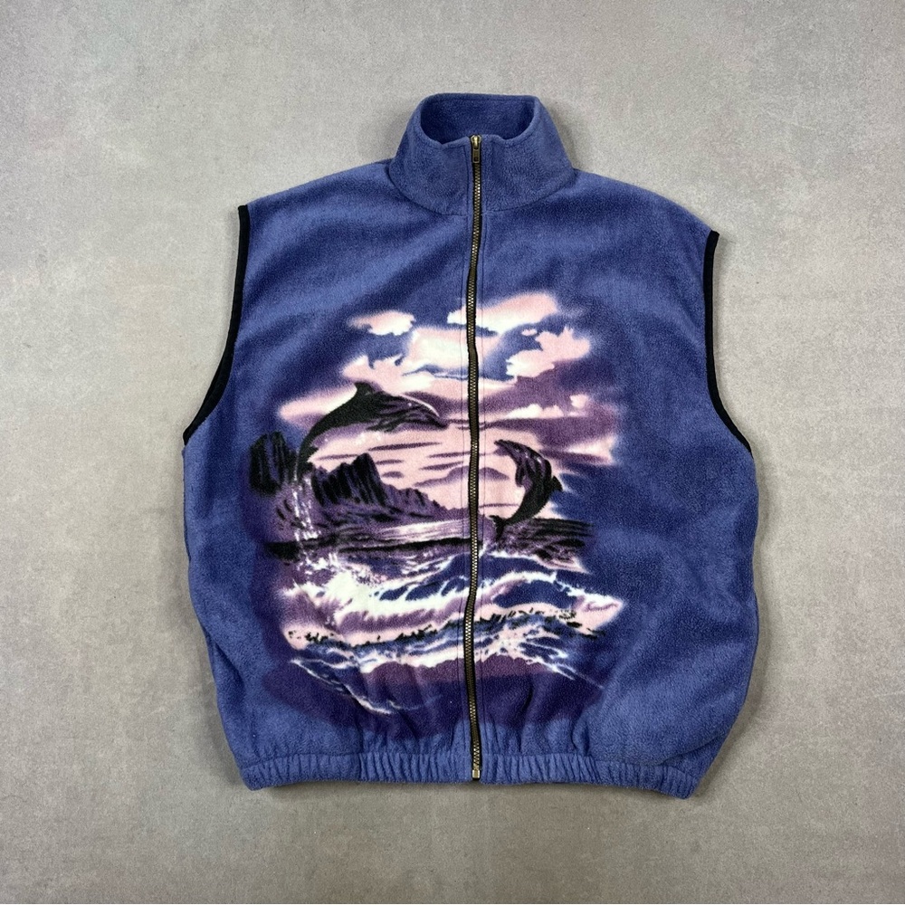 Vintage Patterned Fleece Blue and Purple Vest